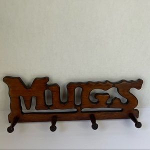 Vintage Wood Mug Rack Mid Century Modern